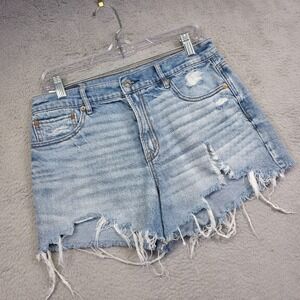 American‎ Eagle Relaxed Shorts Womens 8 Blue Strigid High Rise Distressed Denim